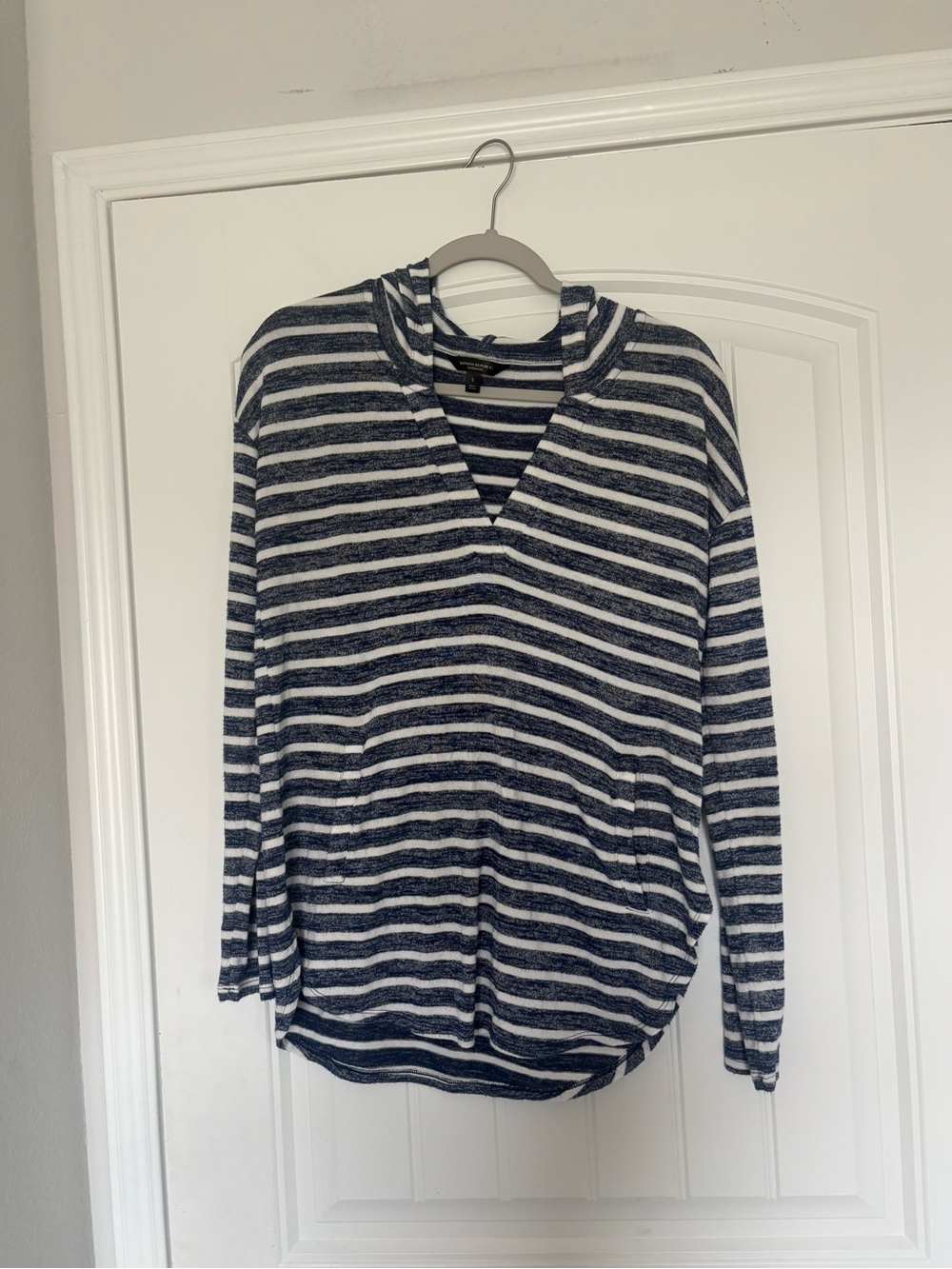 Banana Republic Navy and White Striped Lightweight Hoodie Sweater